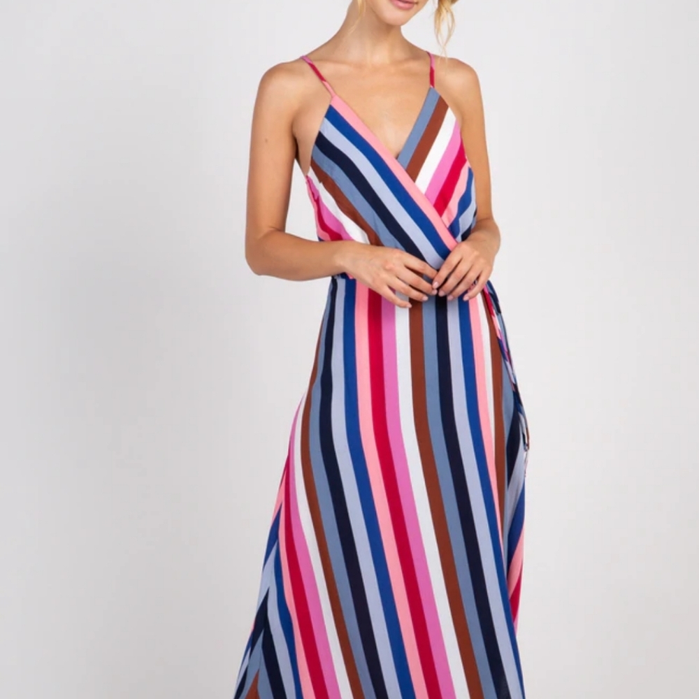 Pink Blush stripped wrap maxi, sleeveless, NWT, medium, tie waist